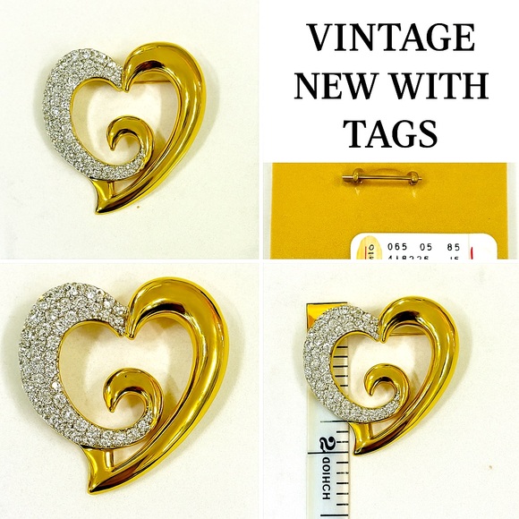 Vintage Talbots Heart Rhinestone Gold Tone Brooch NWT Sparkly Gift - Picture 1 of 10